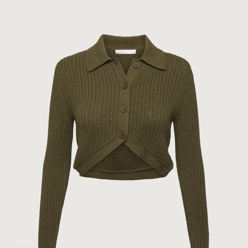 Oak + Fort Olive Green Ribbed Cardigan - Picture 2 of 3
